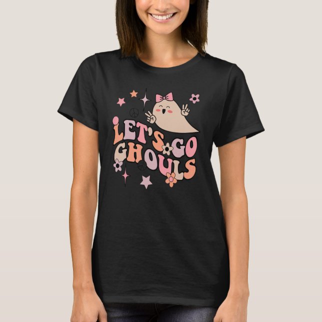 Camiseta Retro Groovy Go Ghouls Halloween Ghost Outfi (Frente)