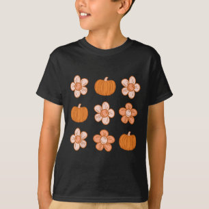 Camiseta Retro Groovy Halloween Fall Hippie Pumpkin Floral