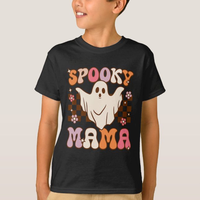 Camiseta Retro Groovy Halloween Ghost Spooky Mama Costume (Frente)