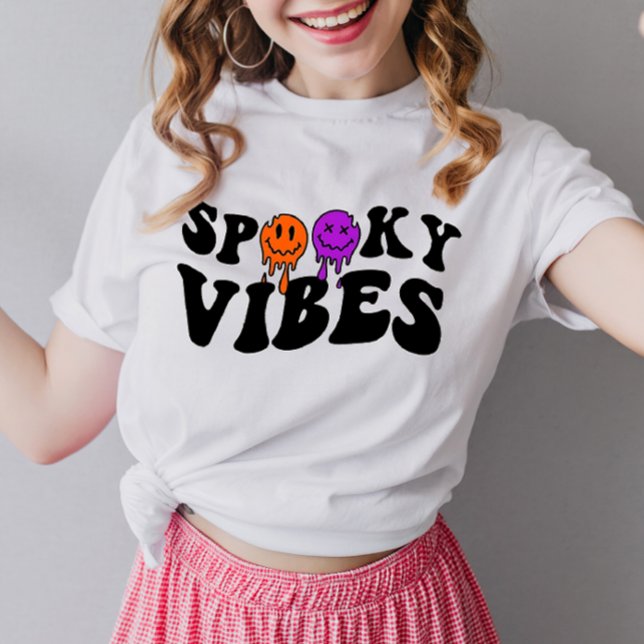 Camiseta Retro Groovy Halloween Spooky Vibes (Criador carregado)
