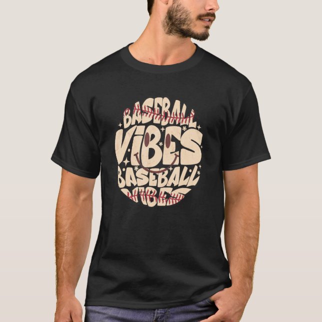 Camiseta Retro Groovy Happy Face Baseball Vibes Baseball Ba (Frente)