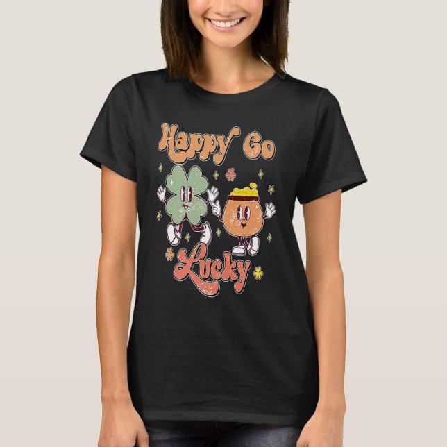Camiseta Retro Groovy Happy Go Lucky Shamrocks Clover Rua P (Frente)