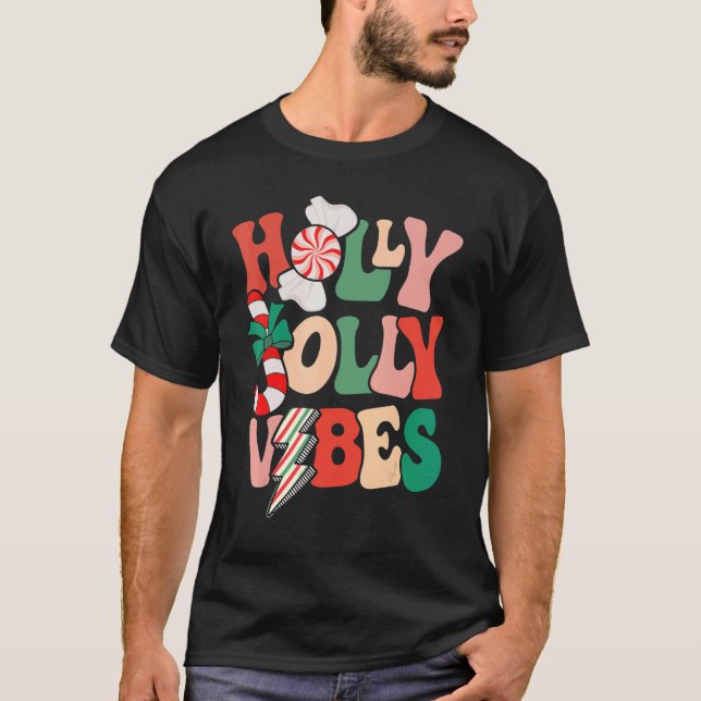 Camiseta Retro Groovy Holly Xmas Jolly Vibes Christmas For  (Frente)