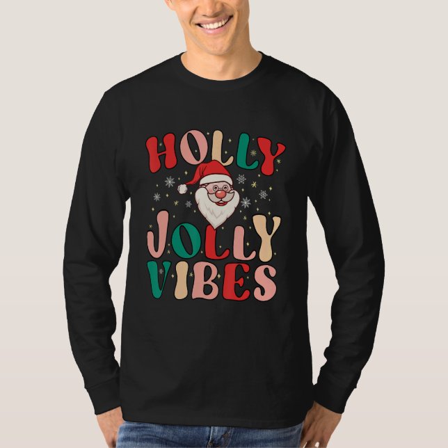 Camiseta Retro Groovy Holly Xmas Jolly Vibes Christmas For  (Frente)