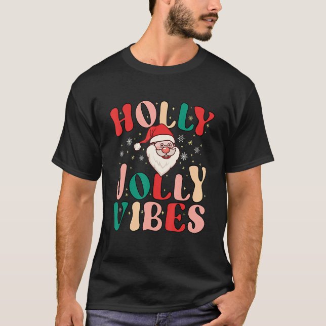Camiseta Retro Groovy Holly Xmas Jolly Vibes Christmas For  (Frente)