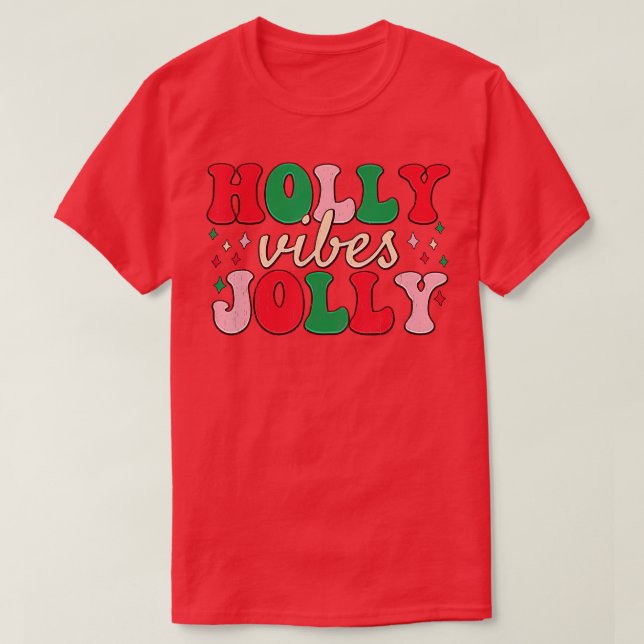 Camiseta Retro Groovy Holly Xmas Jolly Vibes Natal Para (Frente do Design)