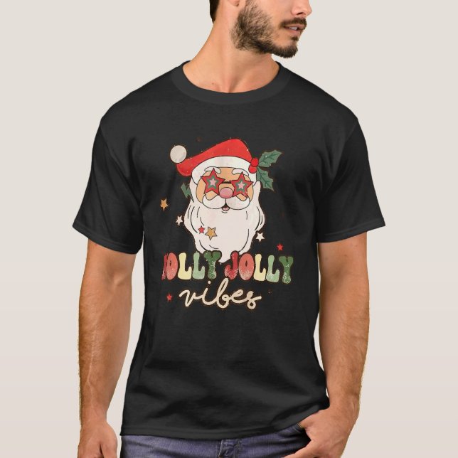 Camiseta Retro Groovy Holly Xmas Jolly Vibes Natal Para (Frente)