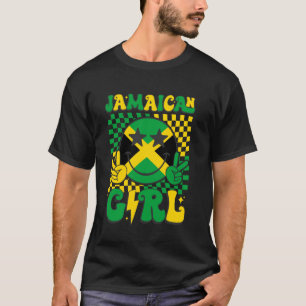 Camiseta Retro Groovy Jamaican Girl Smile Face Jamaica Flag