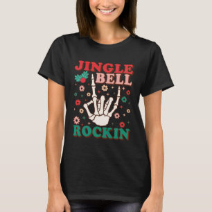 Camiseta Retro Groovy Jingle Bell Rockin Skeleton Natal