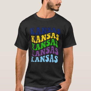 Camiseta Retro Groovy Kansas State Home I Love Kansas Flag