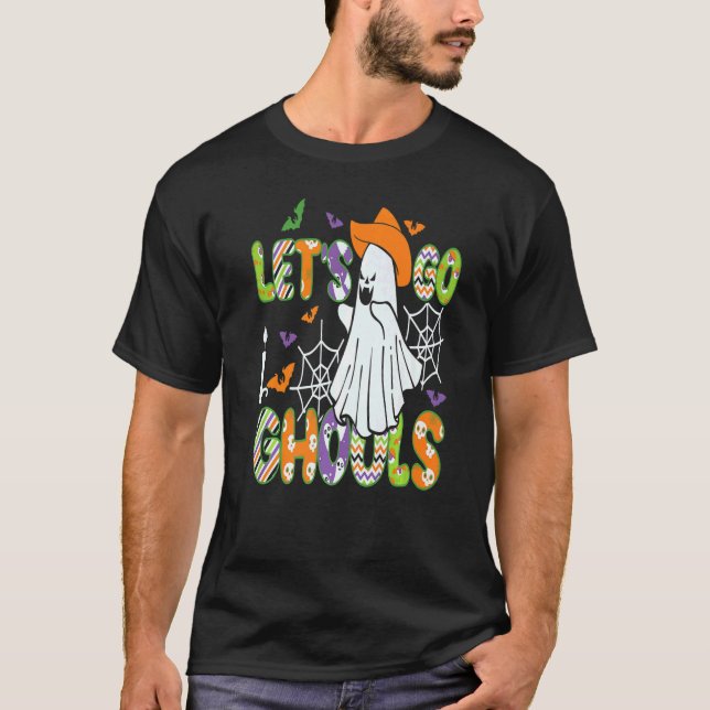 Camiseta Retro Groovy Let's Go Ghouls Ghost 70s Spooky Hall (Frente)