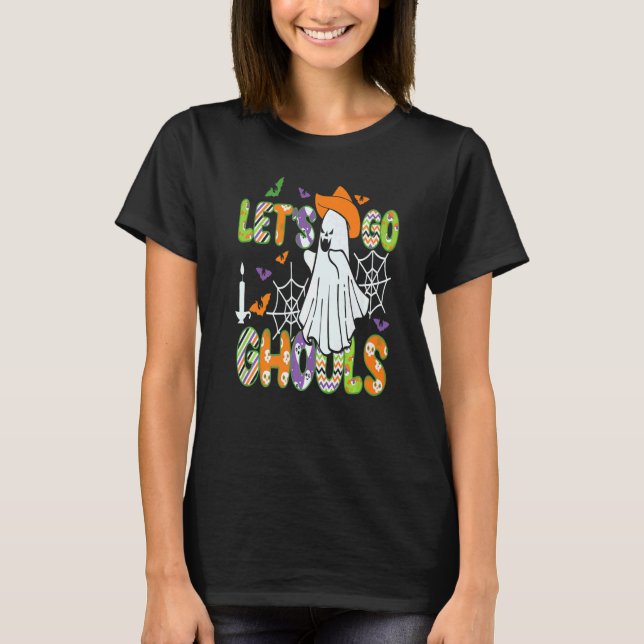 Camiseta Retro Groovy Let's Go Ghouls Ghost 70s Spooky Hall (Frente)