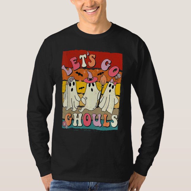 Camiseta Retro Groovy Let's Go Ghouls Halloween Ghost Outfi (Frente)