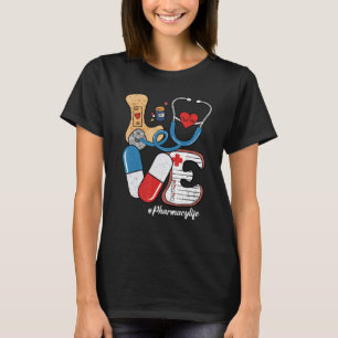Camiseta Retro Groovy LOVE Stethoscope Pill Pharmage Life P