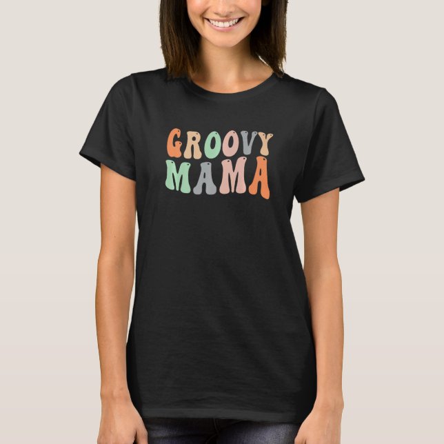 Camiseta Retro Groovy Mama Bonita Mãe Festa de aniversário  (Frente)