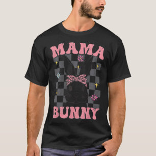Camiseta Retro Groovy Mama Coelhinha Páscoa Familiar Coelhe