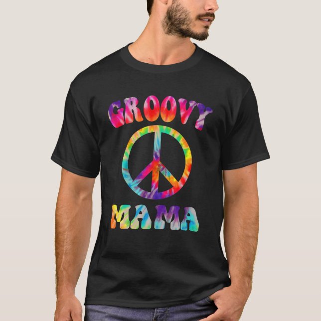 Camiseta Retro Groovy Mama Family Party Tie-Dy (Frente)
