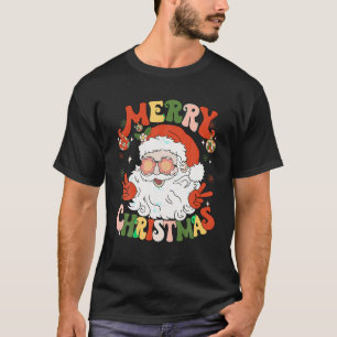 Camiseta Retro Groovy Papai Noel Feliz Natal 2023 Homens