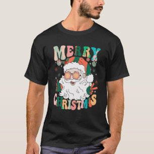 Camiseta Retro Groovy Papai Noel Feliz Natal 2023 Mulher