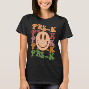 Camiseta Retro Groovy Pré K Bonito Sorri De Volta À Escola