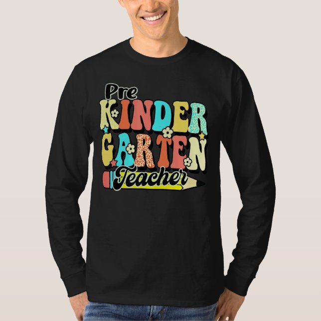 Camiseta Retro Groovy Pre K Professor Primeiro dia de volta (Frente)
