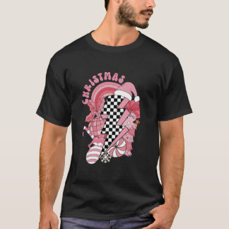 Camiseta Retro Groovy Rosa Vibes de Natal Rosa Verificador