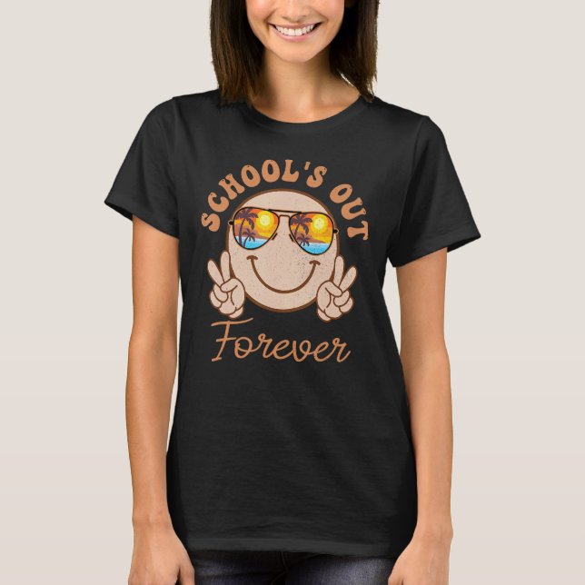 Camiseta Retro Groovy School s Out Forever Retired Teacher  (Frente)