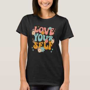 Camiseta Retro Groovy Se Ama Com Motivação Hippie Daisy