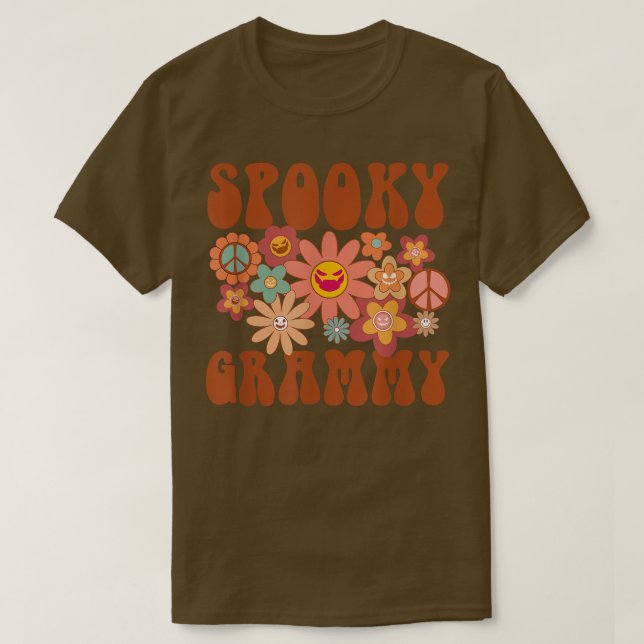 Camiseta Retro Groovy Spooky Grammy Fall Halloween Thanksgi (Frente do Design)