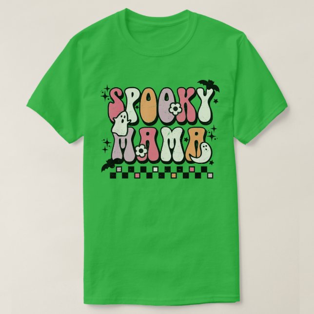 Camiseta Retro Groovy Spooky Mama Queda Halloween Thanksgiv (Frente do Design)