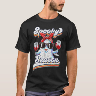 Camiseta Retro Groovy Spooky Season Fantasma Floral Pumpkin