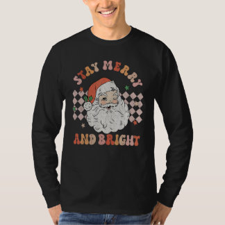 Camiseta Retro Groovy Stay Merry And Bright Santa Claus Chr