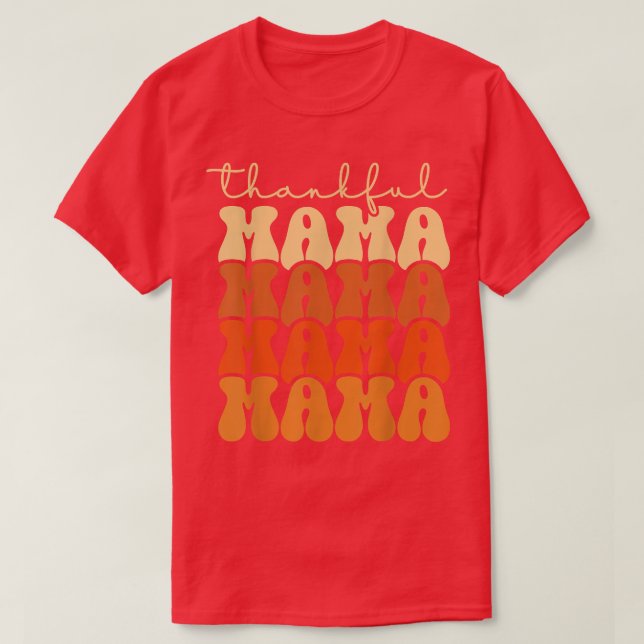 Camiseta Retro Groovy Thankful Mama Funny Fall Autumn Thank (Frente do Design)