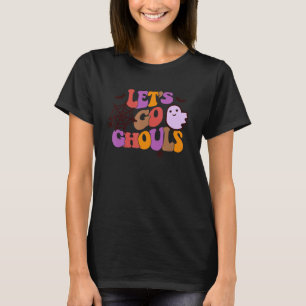 Camiseta Retro Groovy Vamos Lá Espíritos de Halloween Época