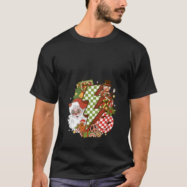 Camiseta Retro Groovy Vibes de Natal Sorriem Papais noeis d (Frente)