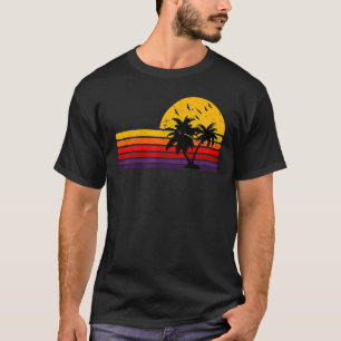 Camiseta Retro Grunge Palm Tree Sunset Tropical Beach Men W
