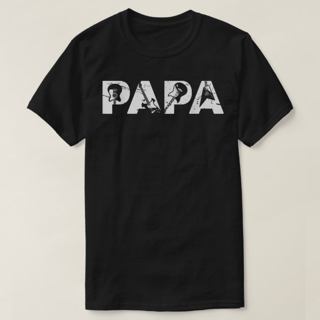 Camiseta Retro Guitarista Padre Papa Dia de os pais de Viol (Frente do Design)