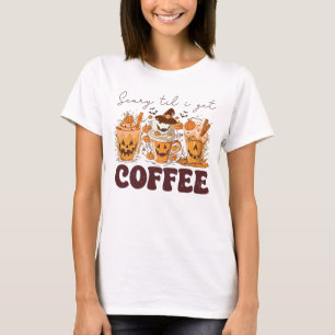 Camiseta Retro Halloween Assustado Até Eu Pegar Café