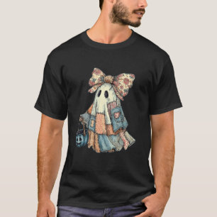 Camiseta Retrô Halloween Azul Gola de Fantasma de Denim Rem