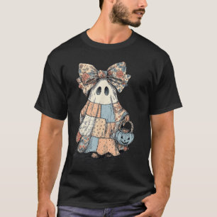 Camiseta Retro Halloween Blue Denim Patchwork Quilt Ghost S
