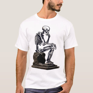 Camiseta Retro Halloween: esqueleto do pensador