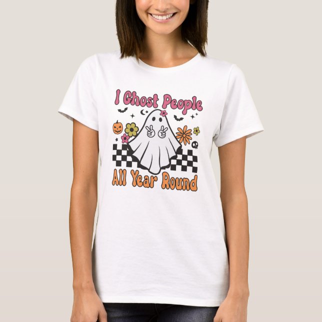 Camiseta Retro Halloween Eu Ghost Pessoas O Ano Todo (Frente)