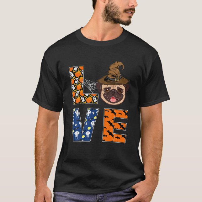 Camiseta Retro Halloween Figurume Pug Engraçado Cachorro En (Frente)