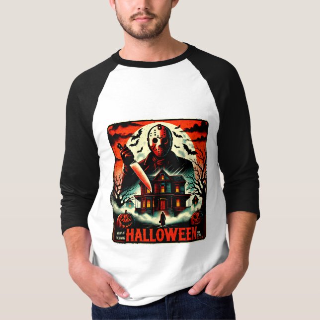 Camiseta Retro Halloween Horror Night 80s Slasher Vibes (Frente)