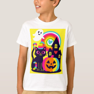 Camiseta Retro Halloween Kawaii Black Cat, design de Abóbor