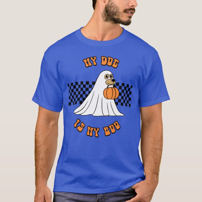 Camiseta Retro Halloween Meu Cachorro é minha vinheta Boo H (Frente)