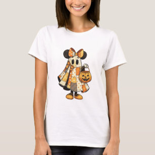 Camiseta Retro Halloween Patchwork Mouse Ghost