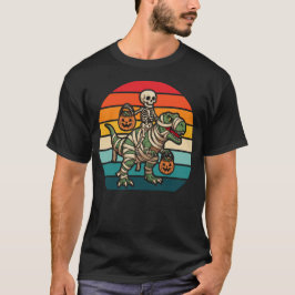 Camiseta Retro Halloween Skeleton Andando Múmia T-Rex