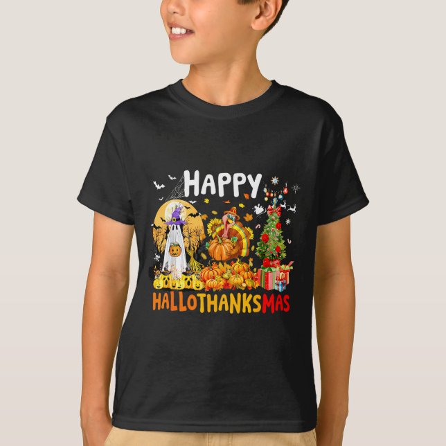 Camiseta Retro Halloween Thanksgiving Christmas Happy Hallo (Frente)