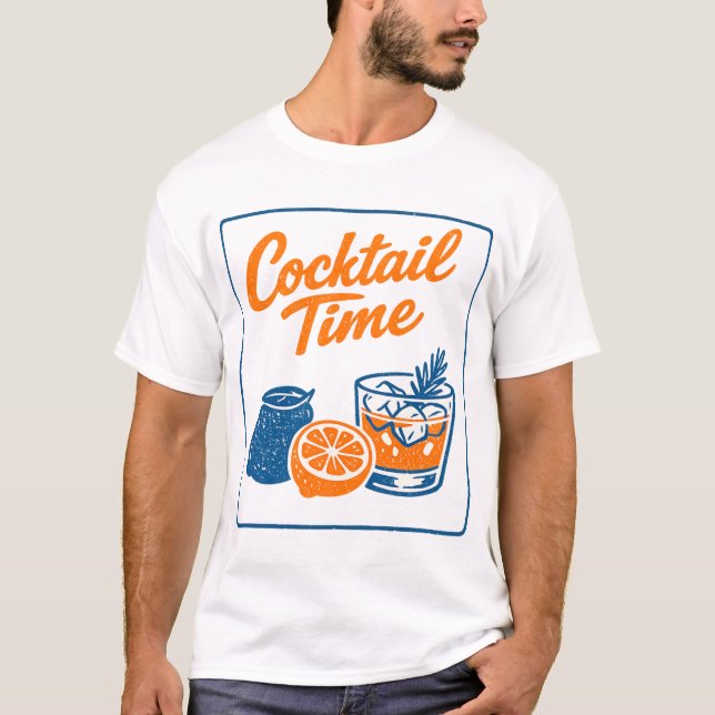 Camiseta Retro Hand Drawn Cocktail Time Lemons Bar Art (Frente)
